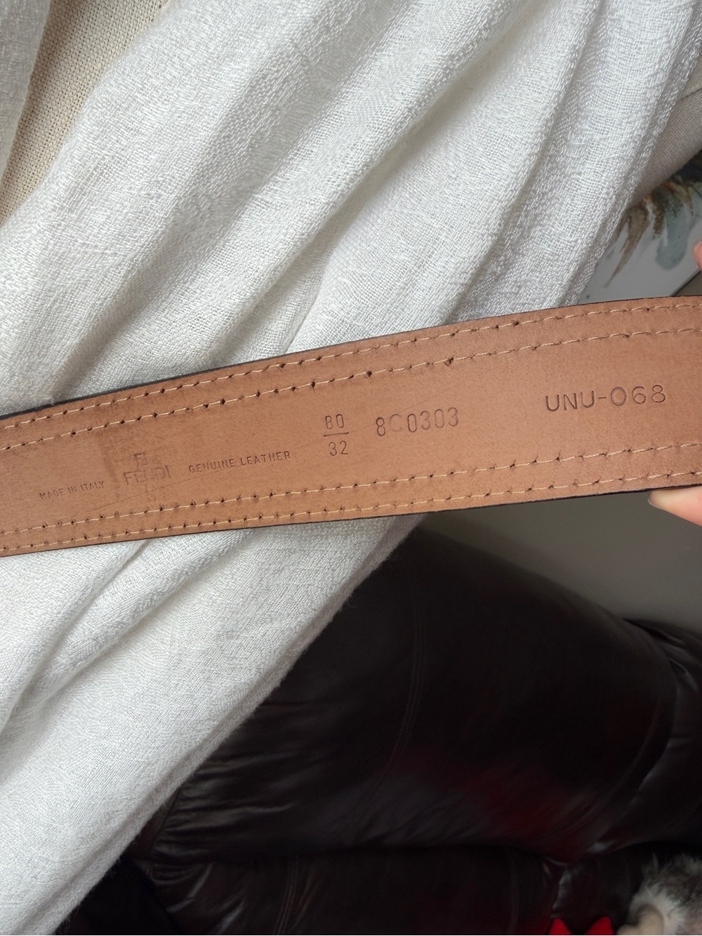 B-FENDI Black Patent Belt with Orange Stitching - Picture 5 of 9